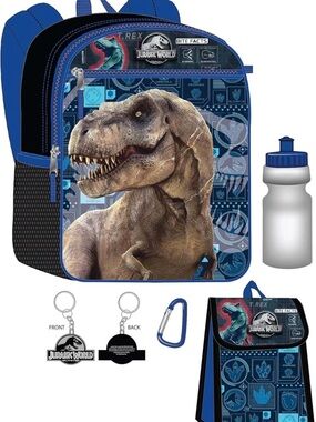 Jurassic World Blue T-Rex Kids Backpack with Bottle & Accessories